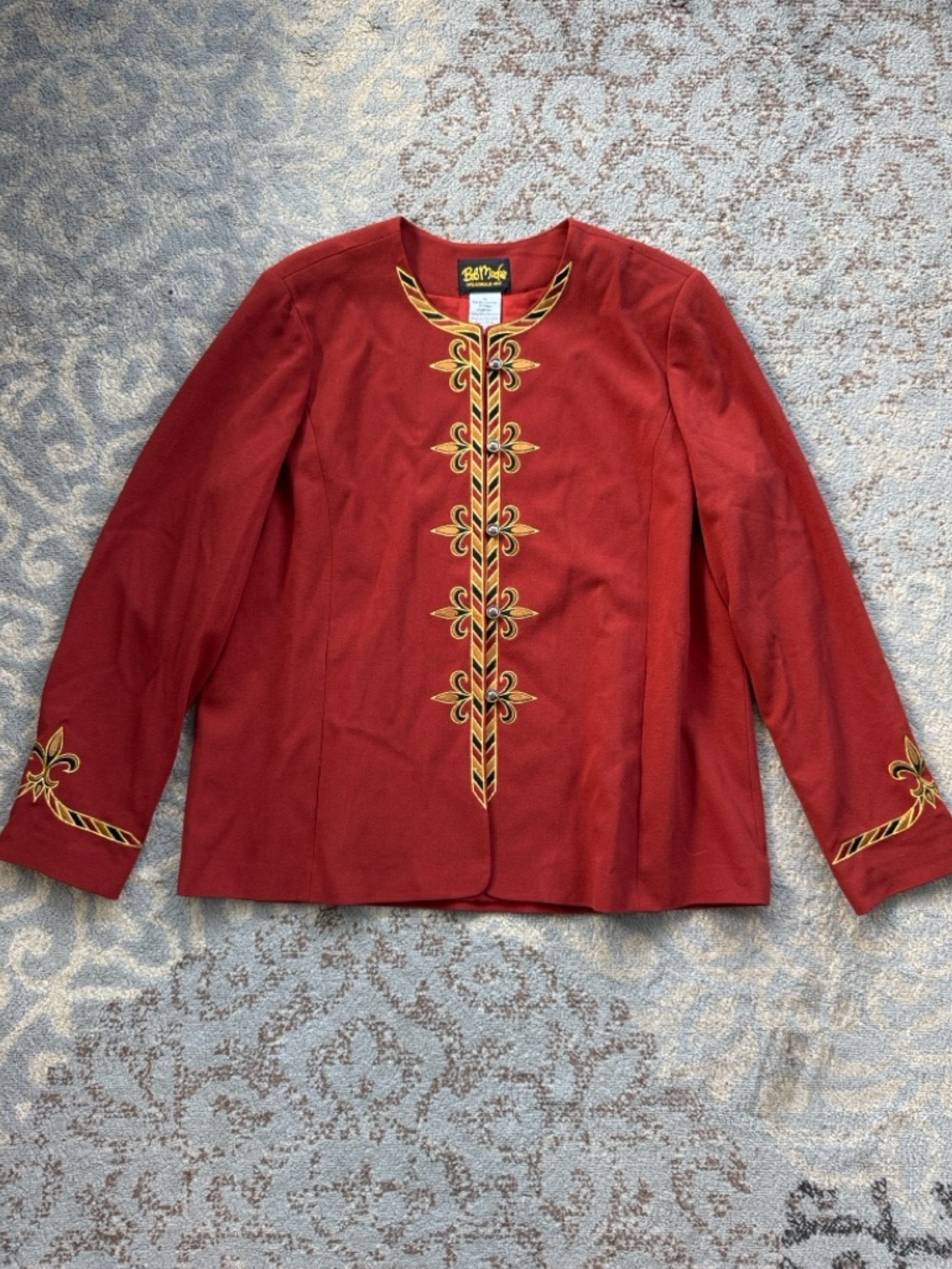 Bob Mackie Wearable Art Embroidered Mandarin Fleur Di Lis Jacket Burnt Orange XL